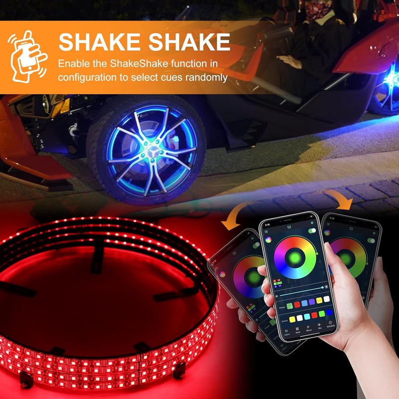 DREAMIZER Wheel Lights,4PCS 15.5" Dream Color Chasing Dancing Flow Brightest Led Rim Wheel Ring Lights W/Turn Signal and Braking Function Controlled by Remote and App Bluetooth for Truck/Car/ATV/UTV - Image 2